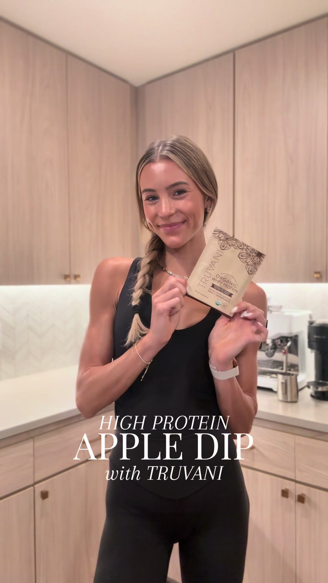 TikTok post by @natalieolsonnn for Truvani. Caption reads: [...] made the easiest apple dip with the new....