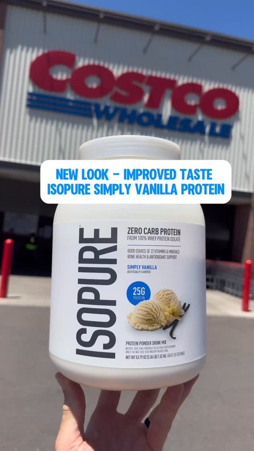 Instagram post by @costcoguide for The Isopure Company. Caption reads: #IsopurePartner New Look - Improved Taste @isopure....
