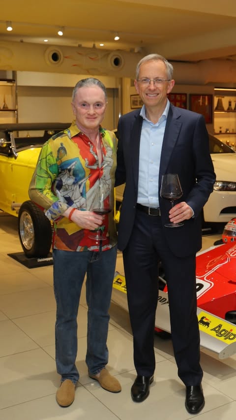 Instagram post by @gautamsinghania99 for Ferrari. Caption reads: [...] time with my friend Benedetto Vigna, CEO of....