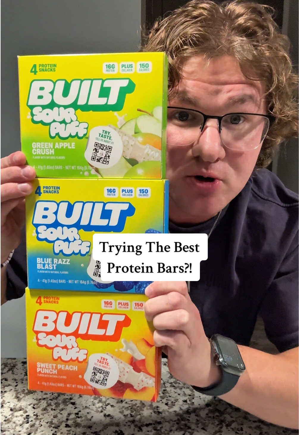 TikTok post by @cjspencerfit for BUILT Bar. Caption reads: Trying the best protein bars?! @BUILT.BAR #protein....