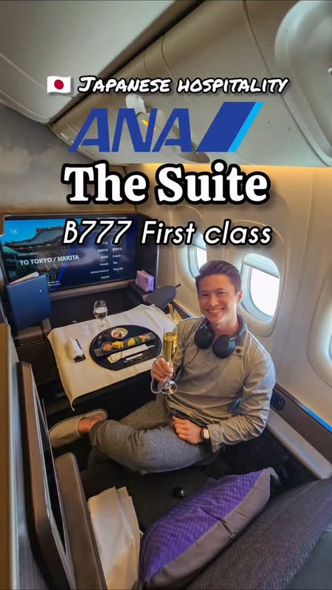 Instagram post by @danfliesthemile for ANA. Caption reads: [...] Japanese First class Hospitality - flying....