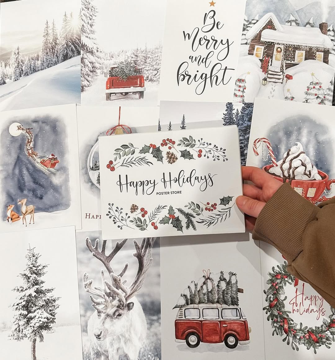 Instagram post by @yourgirlmellyy for Poster Store. Caption reads: Thankful I found these cute Christmas cards from....