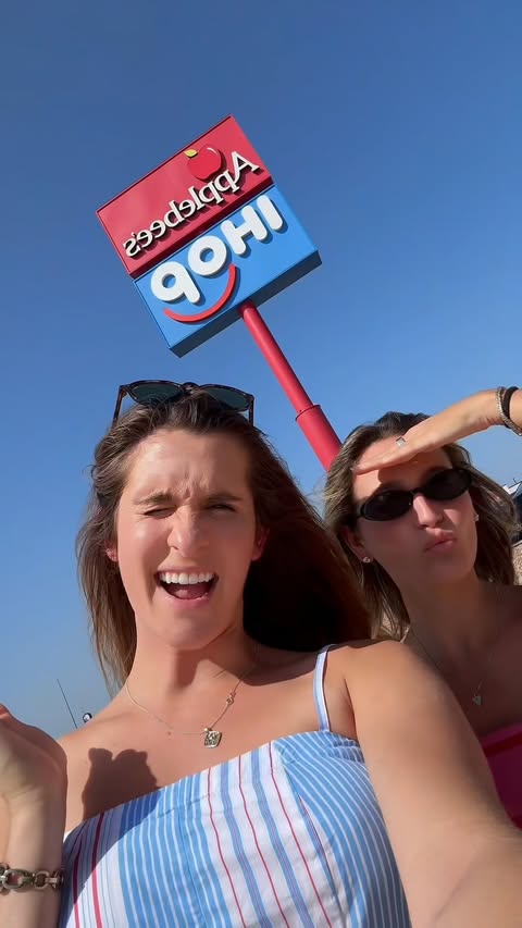Instagram post by @megdav_travels for IHOP. Caption reads: [...] for the grand opening of @applebees | @ihop....