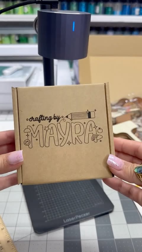 Instagram post by @craftingbymayra for LaserPecker. Caption reads: [...] in one sitting the BRAND NEW @laserpecker....