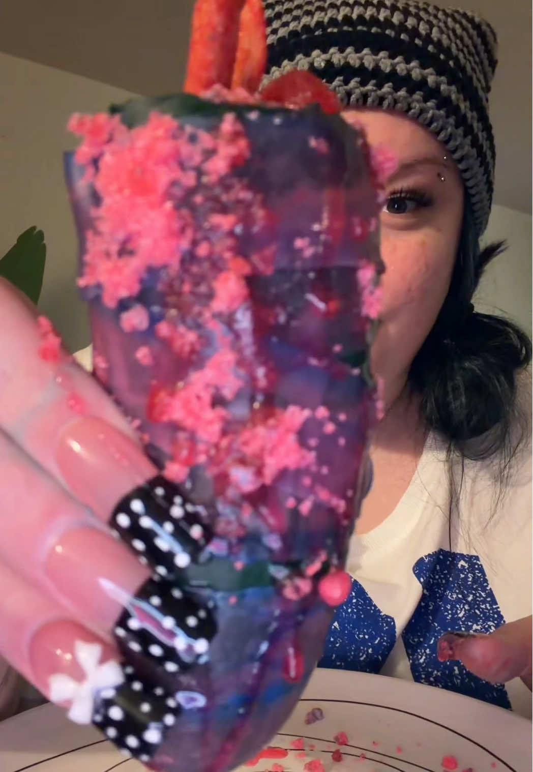 TikTok post by @meganluv777 for Sourboy Snacks. Caption reads: Ts was stupid good @Sourboy #cottoncandy....