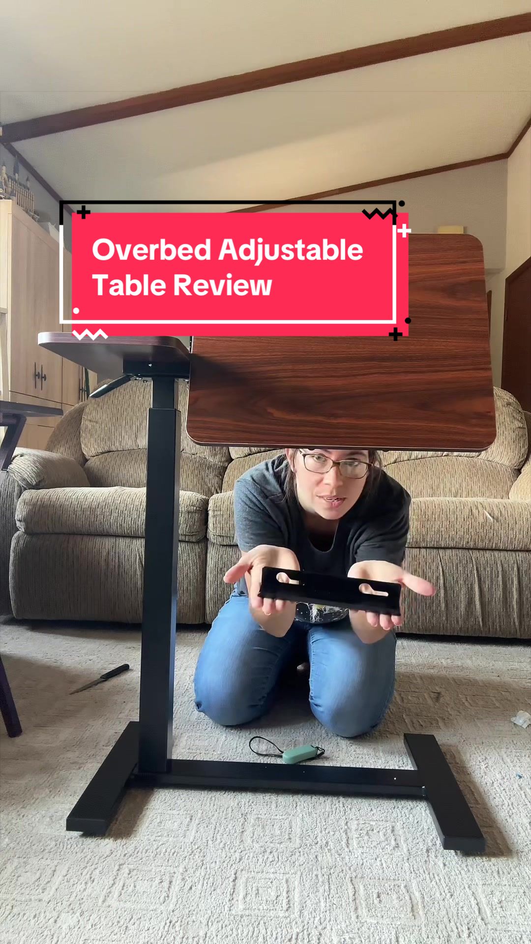 TikTok post by @kristalynn90 for Sweetcrispy. Caption reads: [...] the Overbed Adjustable Table from....