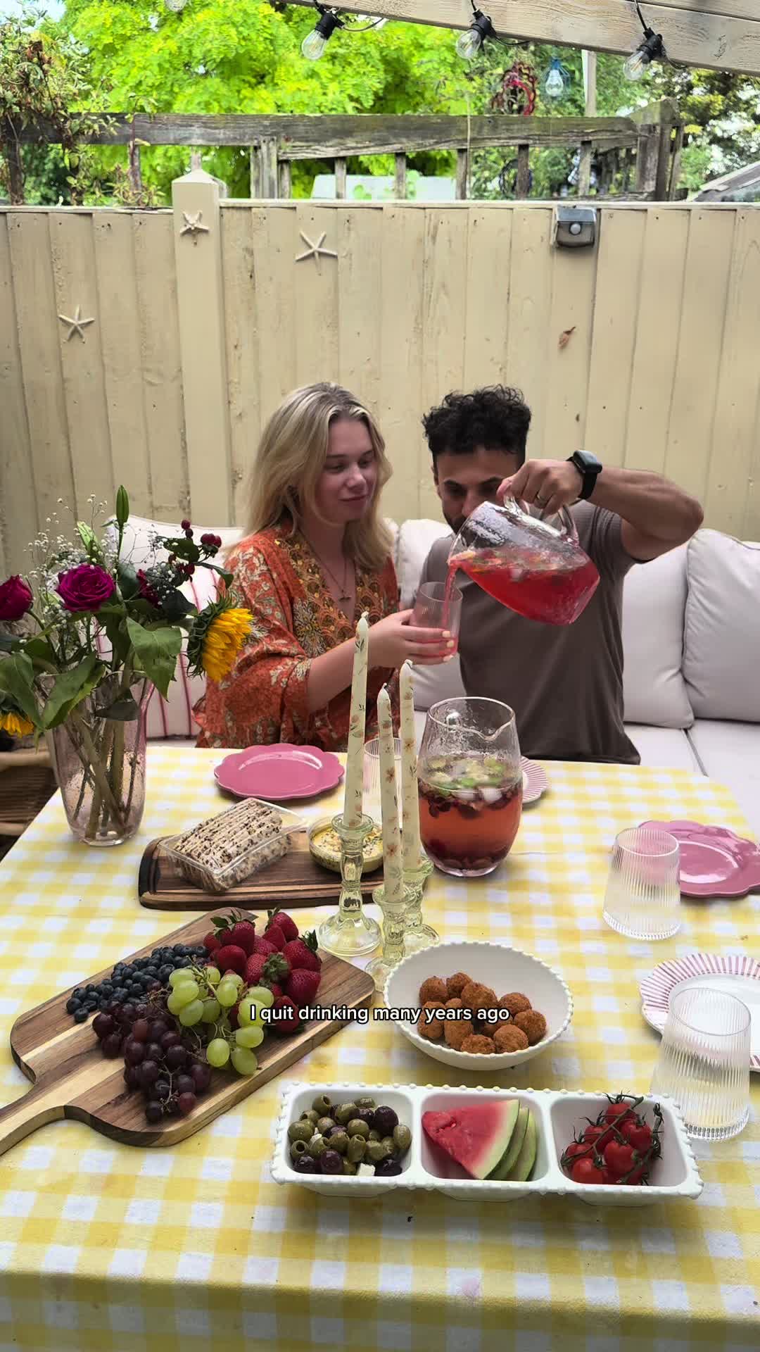 TikTok post by @katieandariam for Aldi UK. Caption reads: #ad | Do I miss drinking alcohol? Why would I when....