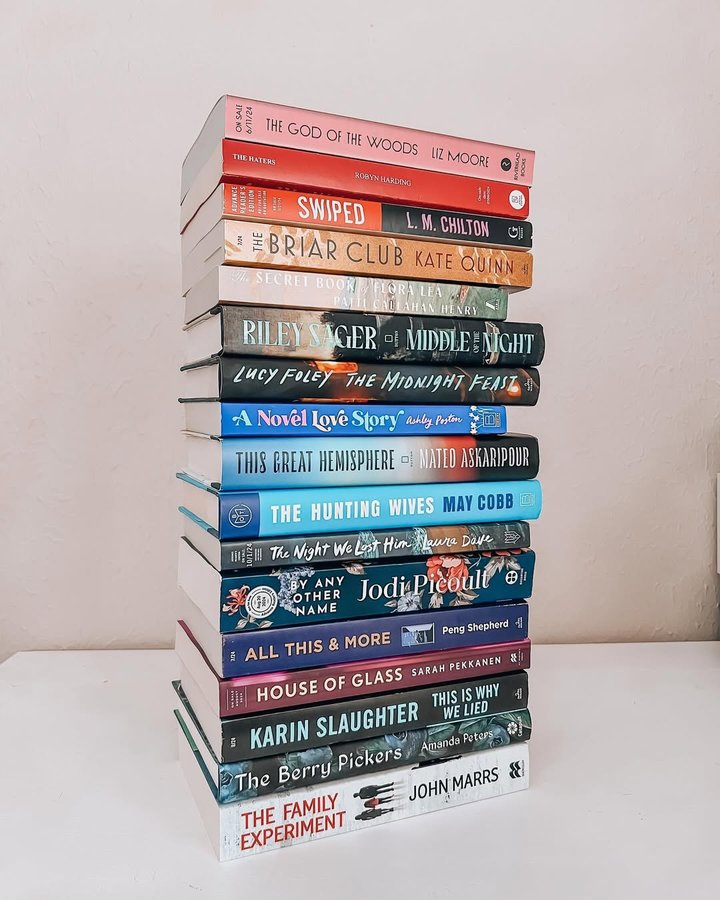 Instagram post by @emilybookedup for Riverhead Books. Caption reads: one good lookin TBR 🤩📚🤍🌈✨

👉🏼 what’s on your....