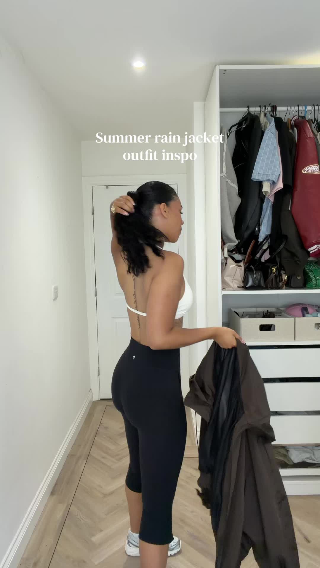 TikTok post by @ree.ksl for PUFFIT. Caption reads: Summer rain jacket outfits 🫧 @puffit.official....