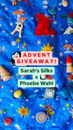 Instagram post by @phoebewahl for Sarah’s Silks. Caption reads: 🎄🎁🌈🌟@sarahssilks and @phoebewahl have teamed....