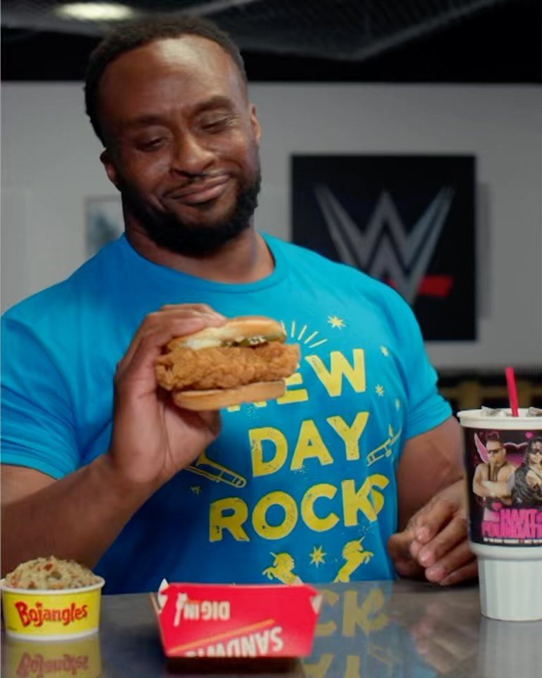 Instagram post by @ronkillings1 for Bojangles. Caption reads: Whassssuppppp?!?! @bojangles @wwe #ad.