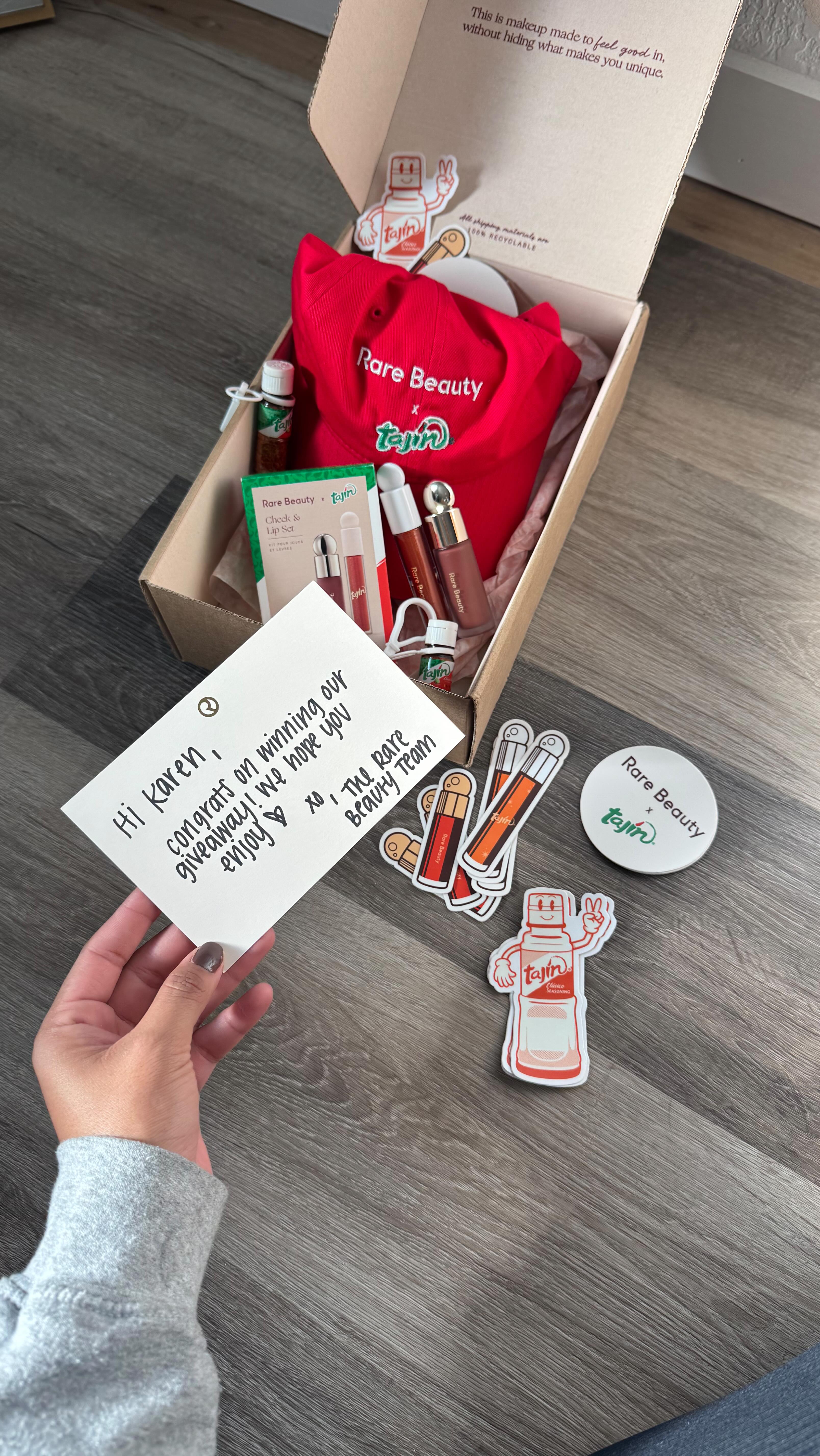 Instagram post by @karenncactus for Rare Beauty. Caption reads: From PR 🇵🇷 to PR 🛍️📦✨!! So grateful always—....