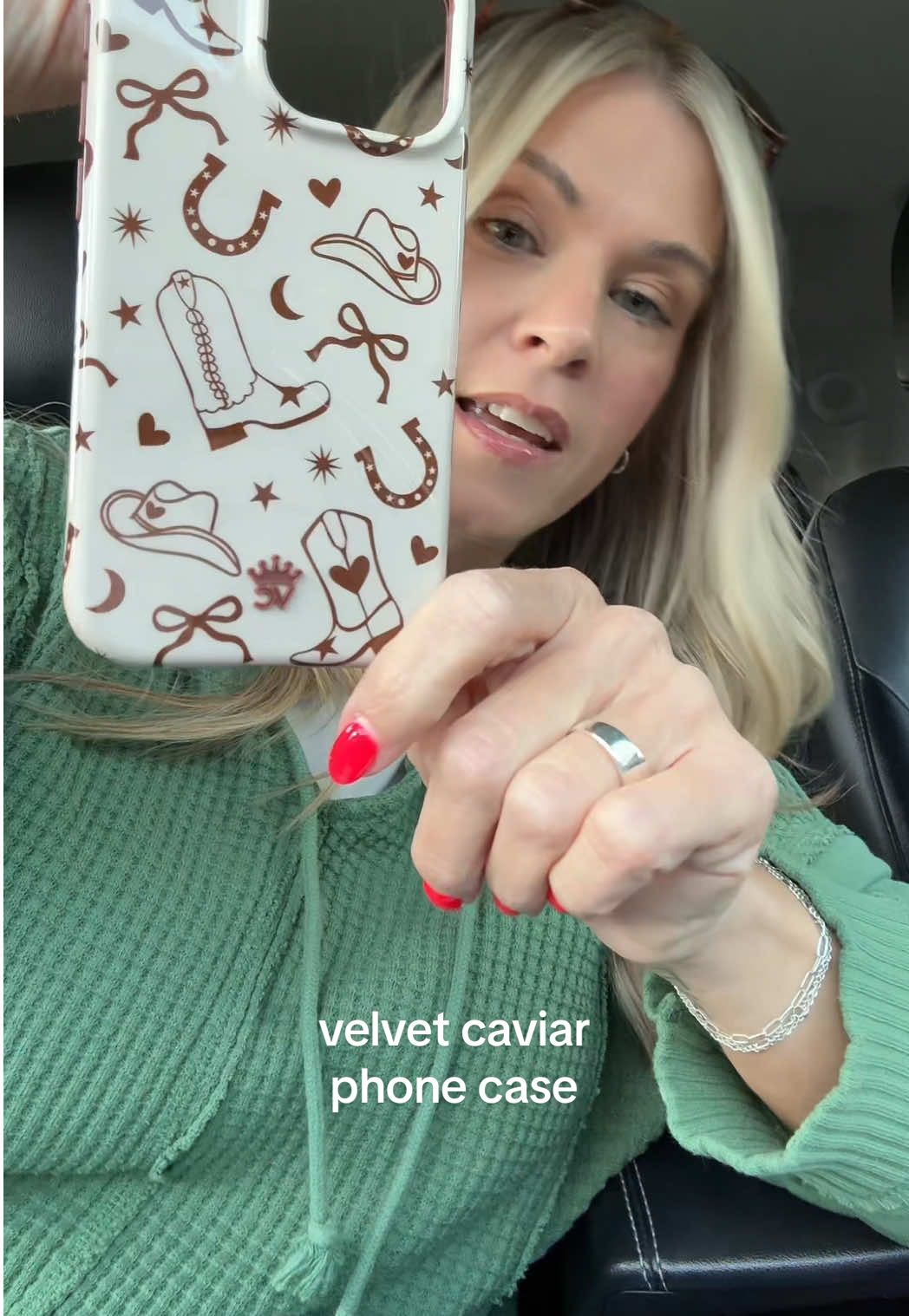 TikTok post by @thatgirlkaty2 for VELVET CAVIAR. Caption reads: [...] with this western phone case from....