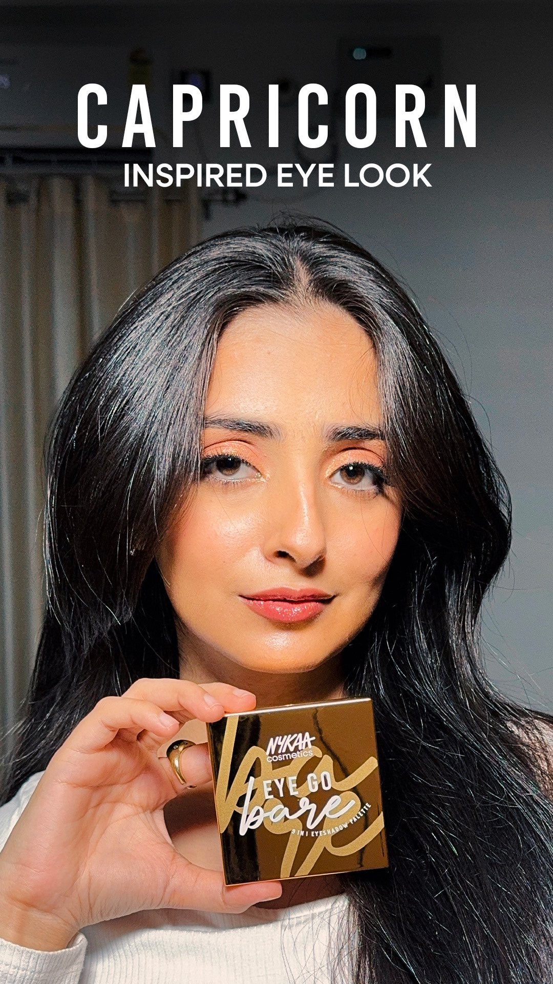 Instagram post by @varnika_keswani for Nykaa. Caption reads: ♑ Capricorn inspired eyeshadow 💼✨
Classy, bold &....
