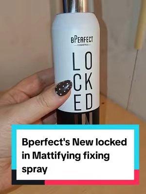 TikTok post by @shannonsfinds94 for BPerfect. Caption reads: Bperfect's New Locked in Mattifying fixing spray....