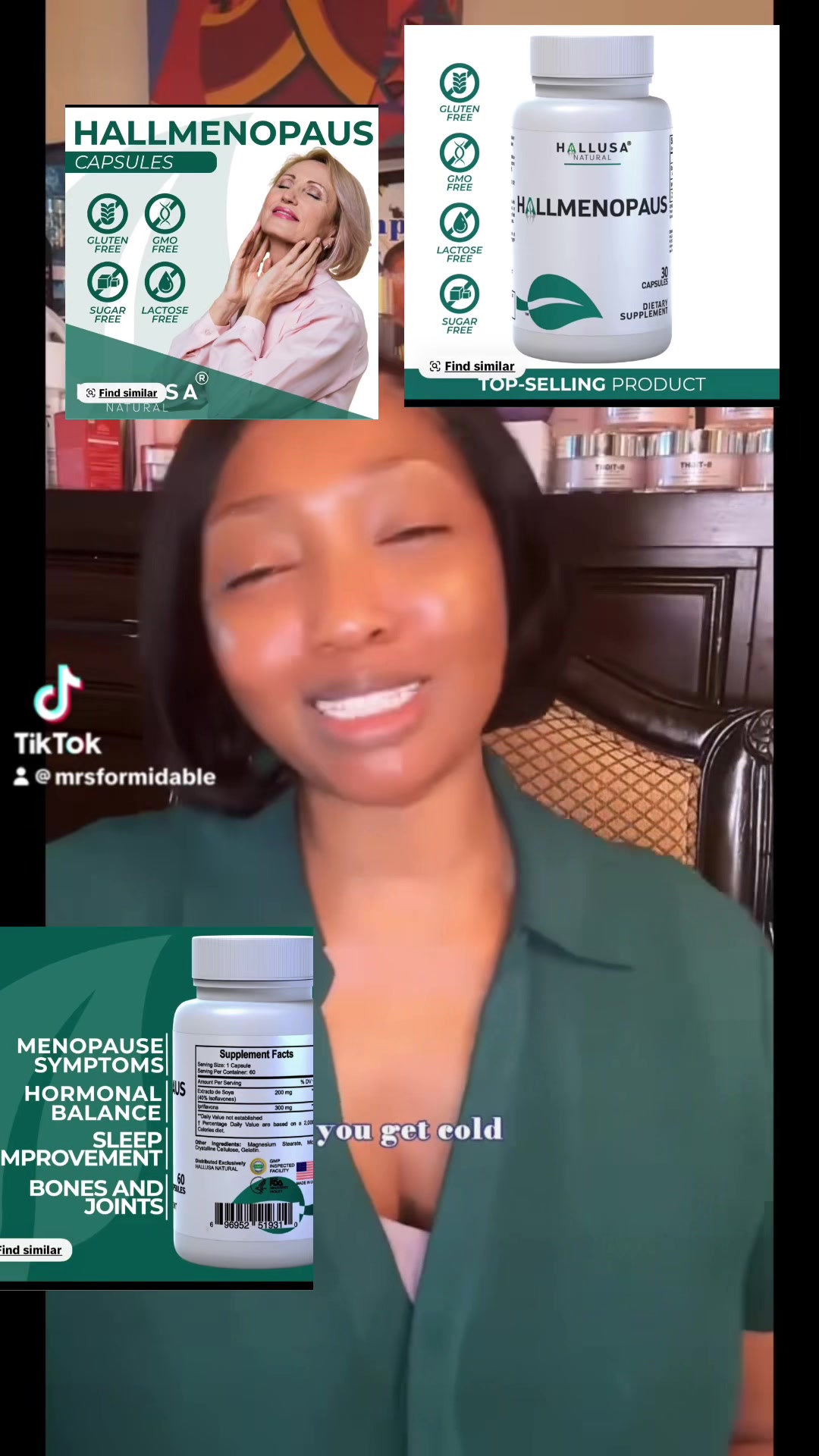 TikTok post by @mrsformidable for Hallusa Natural. Caption reads: [...] Dietary Supplement – Hallusa Natura@Hallusa....