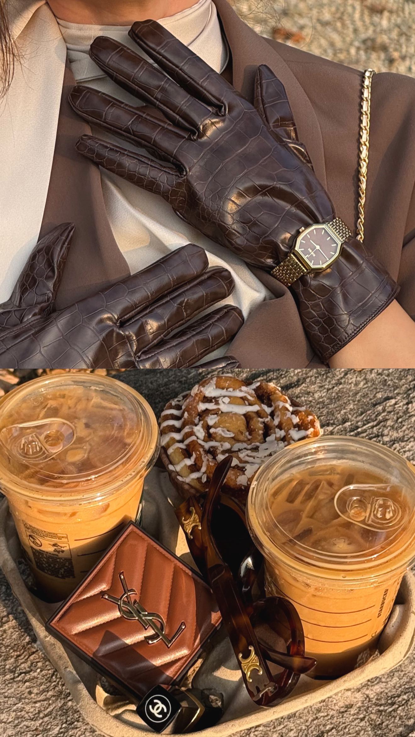 Instagram post by @carinatss for Meshki. Caption reads: Catching the last warm autumn sun in my gorgeous....