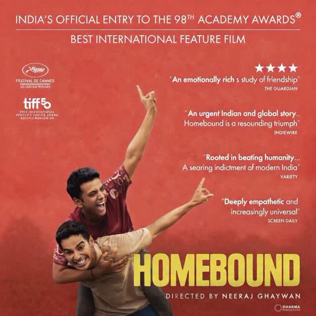 Instagram post by @kishv18 for Dharma Productions. Caption reads: Homebound For Your Consideration, Best....