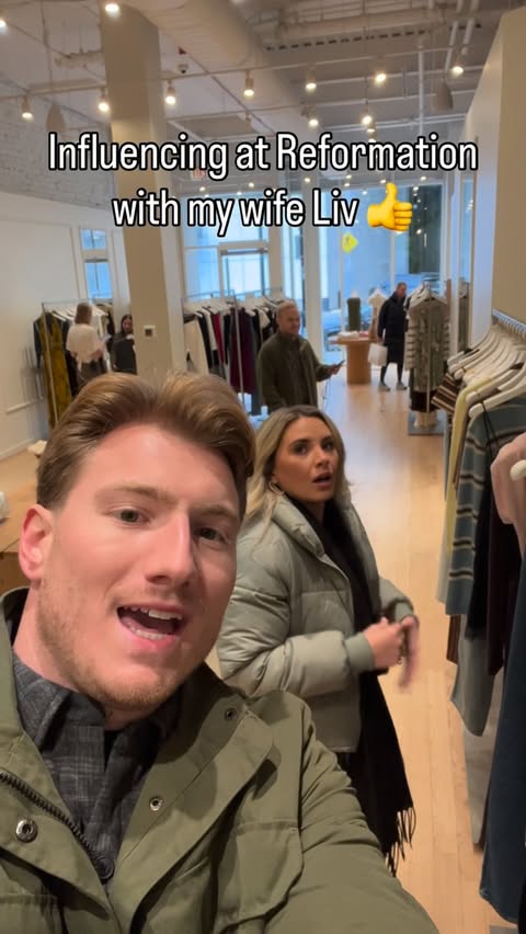 Instagram post by @grant_loy for Reformation. Caption reads: Influencing at @reformation with my wife Liv 👍....