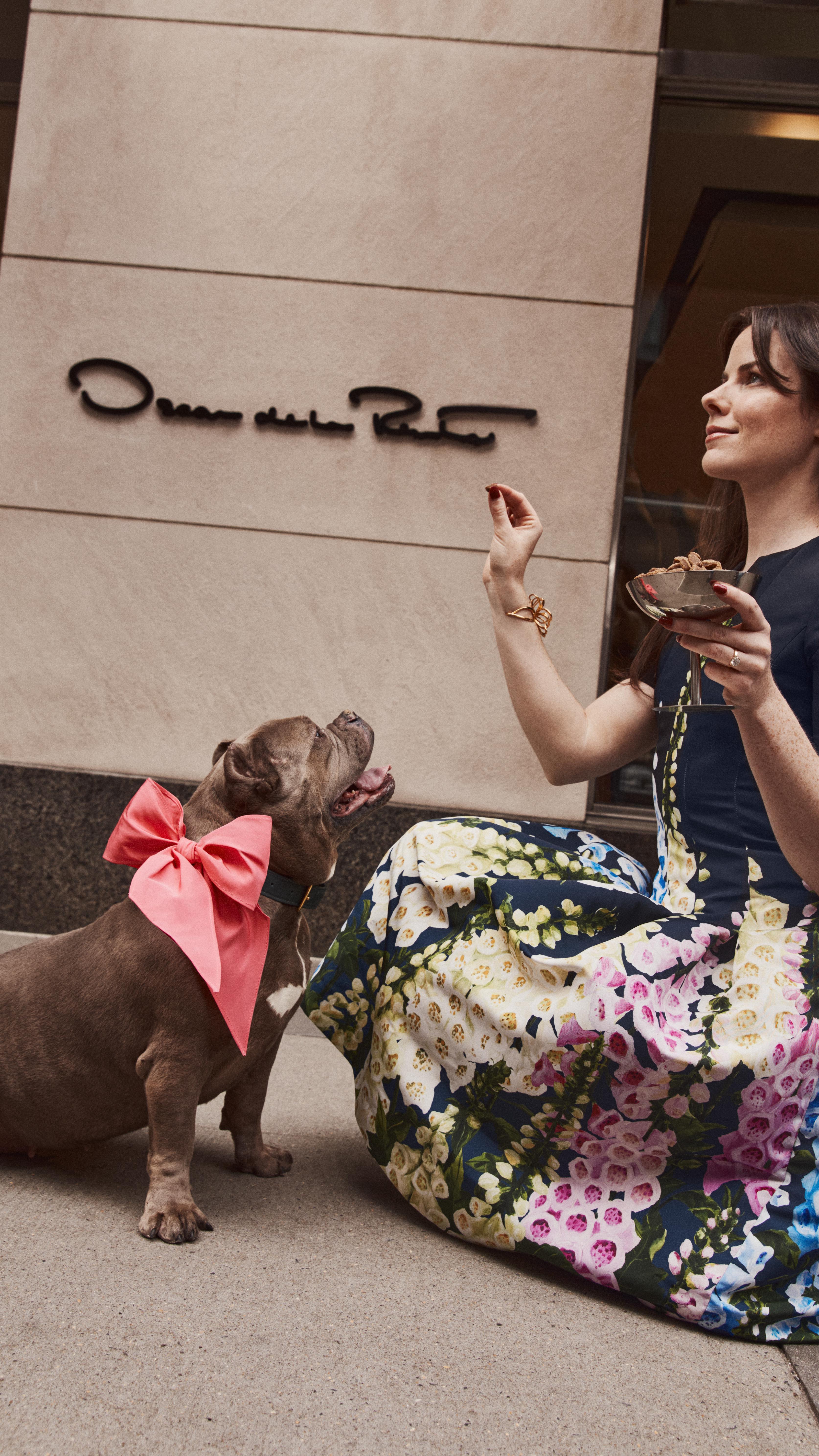 Instagram post by @therealmisspoutine for Oscar De La Renta. Caption reads: In my high fashion model era!! #adoptdontshop....