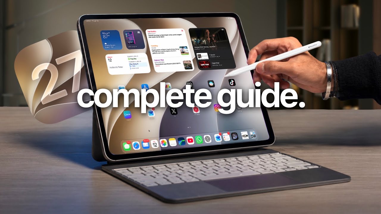 YouTube post by @FaizAly for Paperlike. Caption reads: iPadOS 27 Walkthrough: 100+ New Features, Tips,....