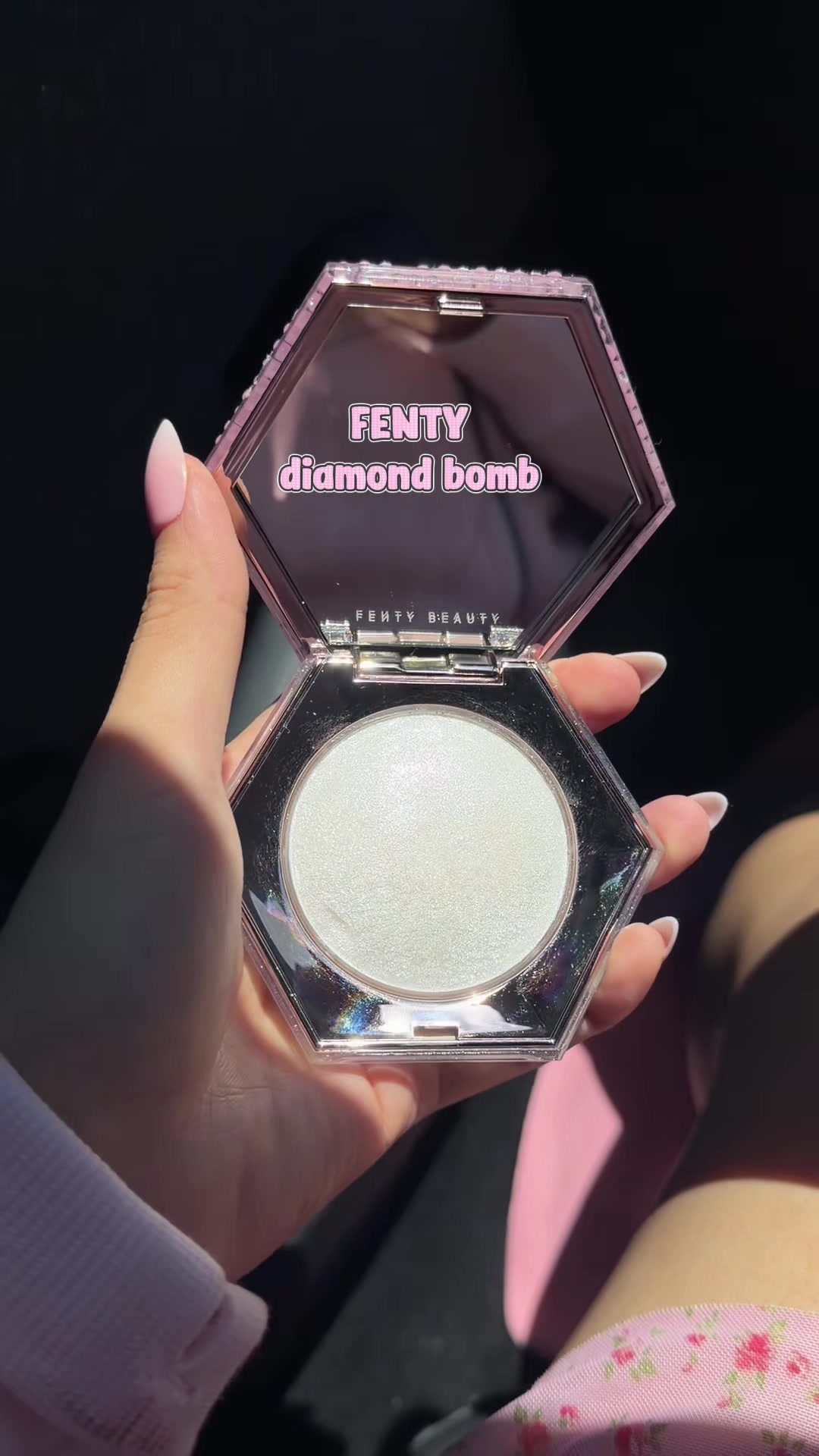 TikTok post by an influencer for Fenty Beauty. Caption reads: [...] bomb highlighter 🫶✨✨ @Fenty Beauty....