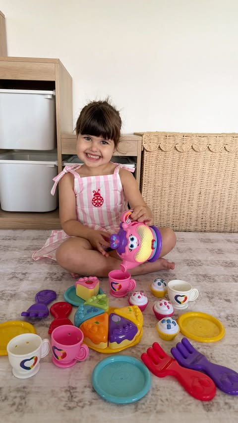 Instagram post by @life.with.four.and.me for LeapFrog USA. Caption reads: ☕🧸 You’re invited to Isla’s favourite tea party!....