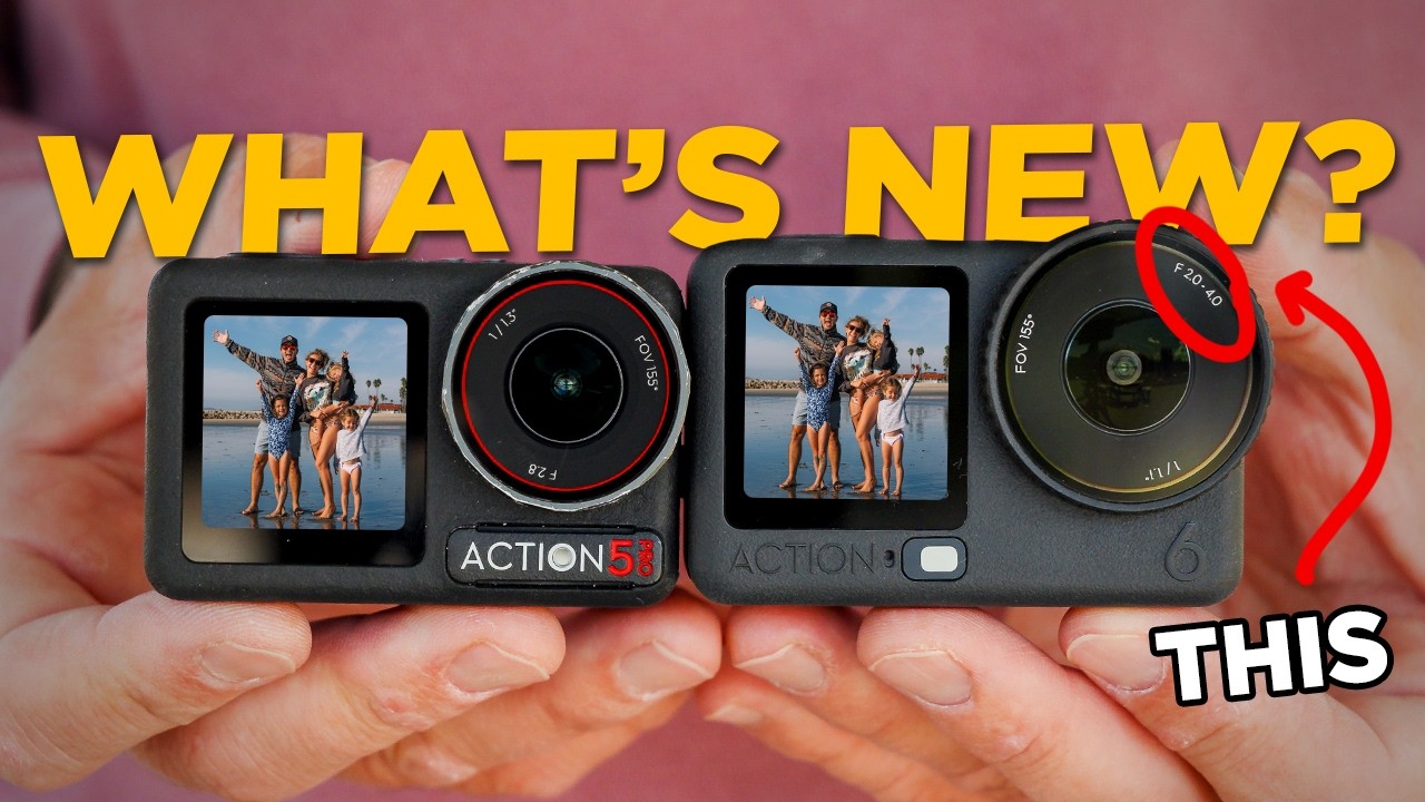 YouTube post by @DavidManningvlog for Kondor Blue. Caption reads: DJI Action 6 vs. DJI Action 5 Pro | Everything....