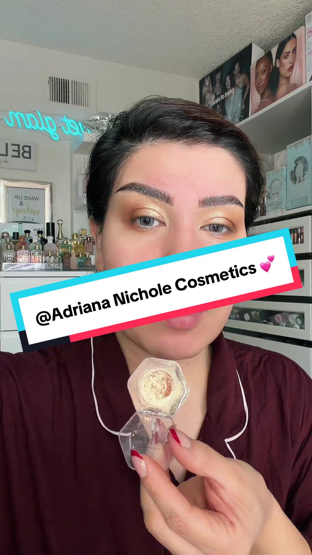 TikTok post by @get_glam_with_sadaf for Adriana Nichole Cosmetics. Caption reads: @Adriana Nichole Cosmetics 💕.