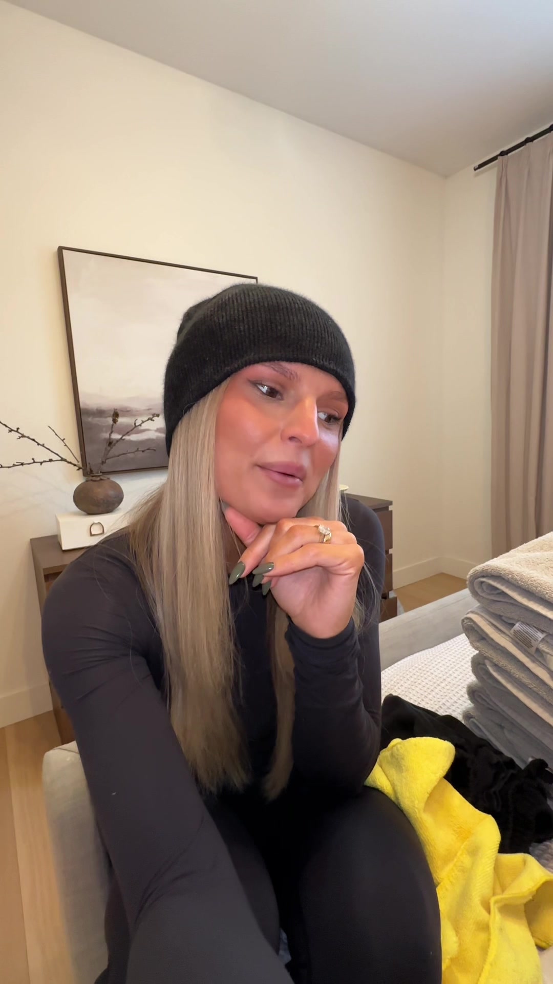 TikTok post by @minazalie for Haus Labs. Caption reads: come back for the evening vlog!! 😊 @Haus Labs....