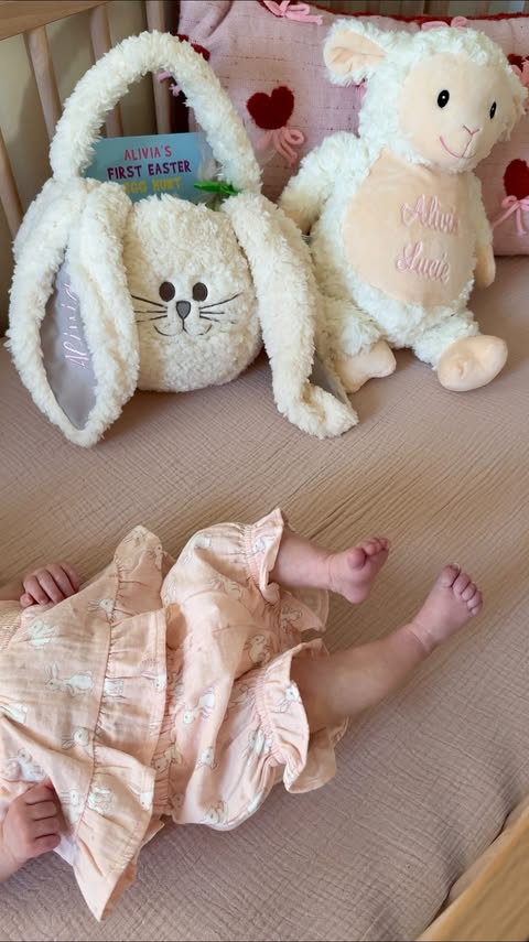 Instagram post by @anne.treviso for PersonalizationMall.com. Caption reads: Alivia’s first Easter basket 🐰🌷#ad I know she....