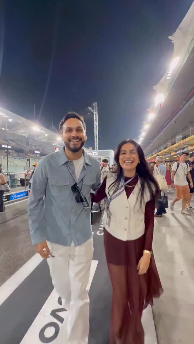 Instagram post by @himynameispriya for Visit Abudhabi. Caption reads: F1 in Abu Dhabi 🏎️ @visitabudhabi #f1 #hindi....