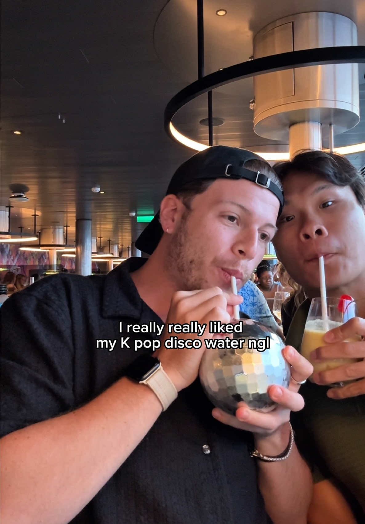 TikTok post by @maxnotbeer for Virgin Voyages. Caption reads: of course i picked the cruise that had Korean bbq....