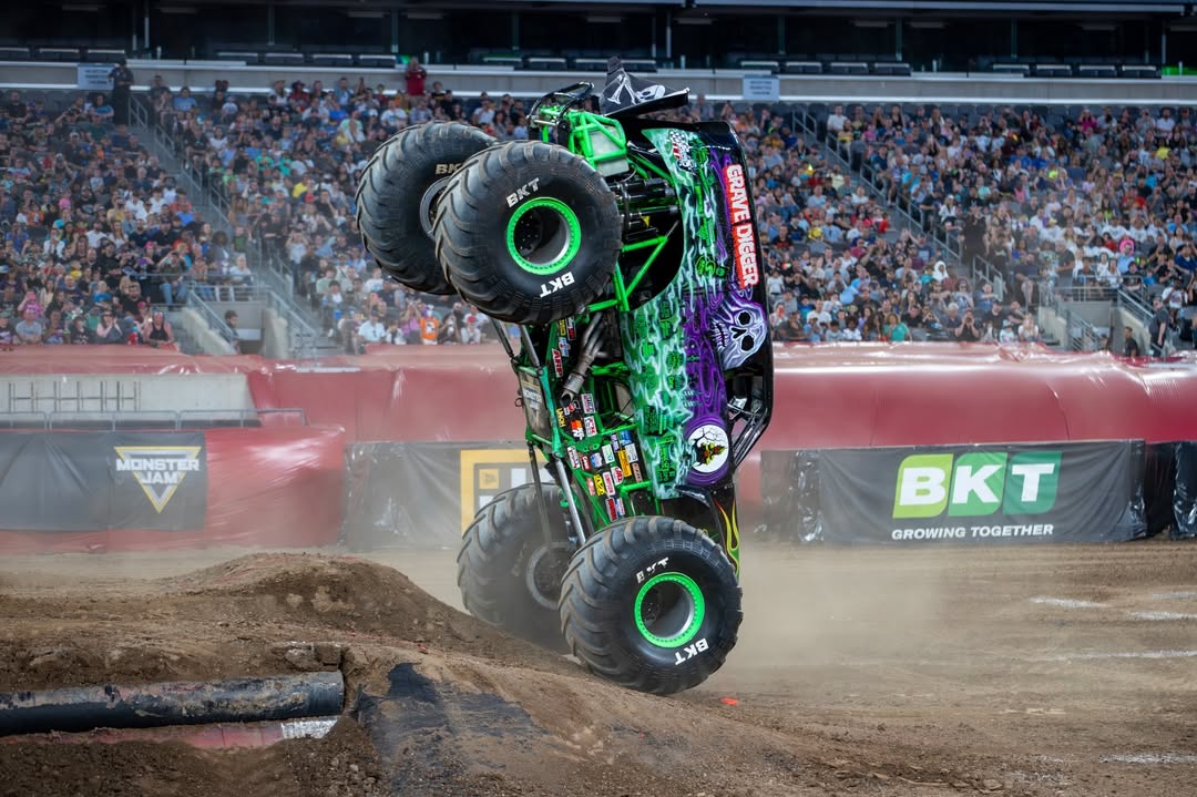 Instagram post by @moments.with.liv.and.isla for Monster Jam. Caption reads: So excited that Monster Jam is roaring back into....