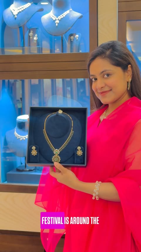 Instagram post by @punya_ashok for Tanishq. Caption reads: [...] their newest collection in stores 🎊....