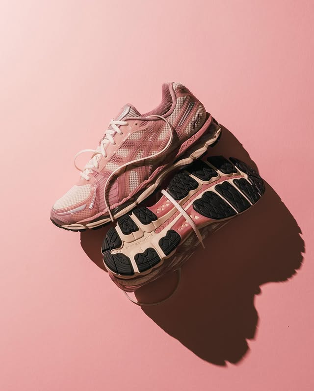 Instagram post by @derekfeole for Kith. Caption reads: The @kith @asics_sportstyle Kayano 12.1 in Quartz.....