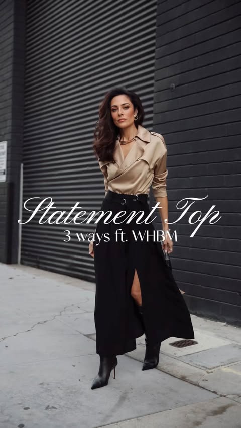 Instagram post by @lucyswhims for White House Black Market. Caption reads: Statement top 3 ways from @whbm What’s your....