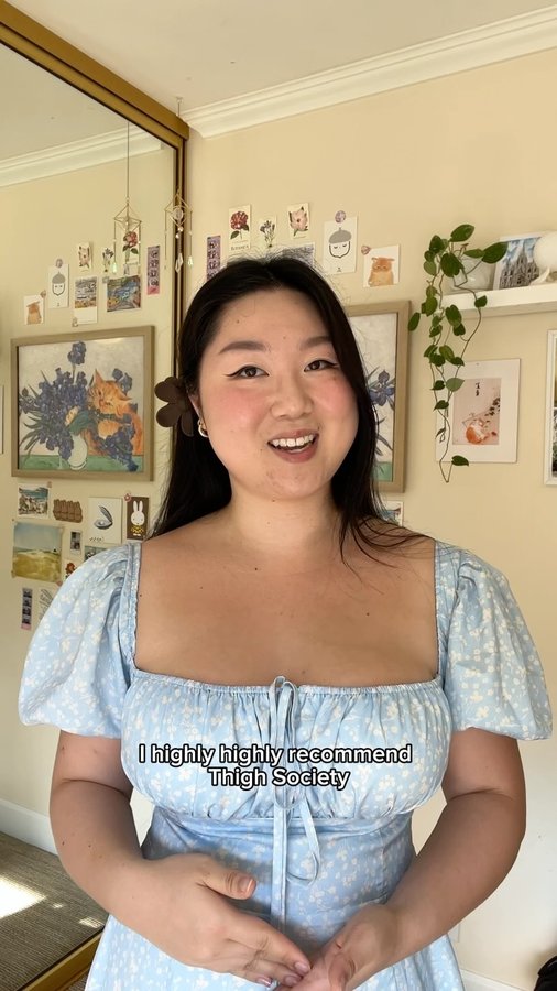 Instagram post by @emilylaukim for Thigh Society. Caption reads: HIGHLY recommend @thighsociety for my fellow thick....