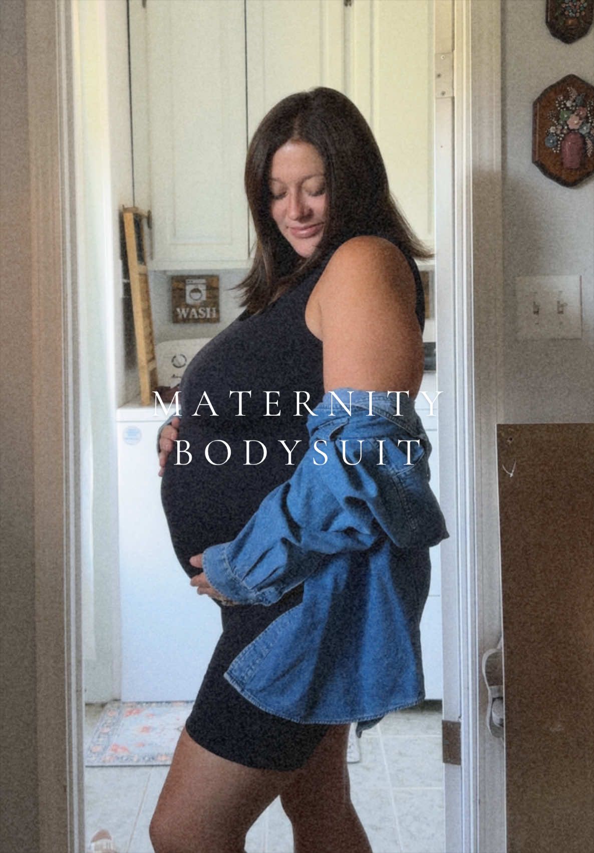 TikTok post by @haleyywinsorr for Poshdivah. Caption reads: 10/10 maternity bodysuit!✨🫶🏻🤰🏻 @poshdivah....