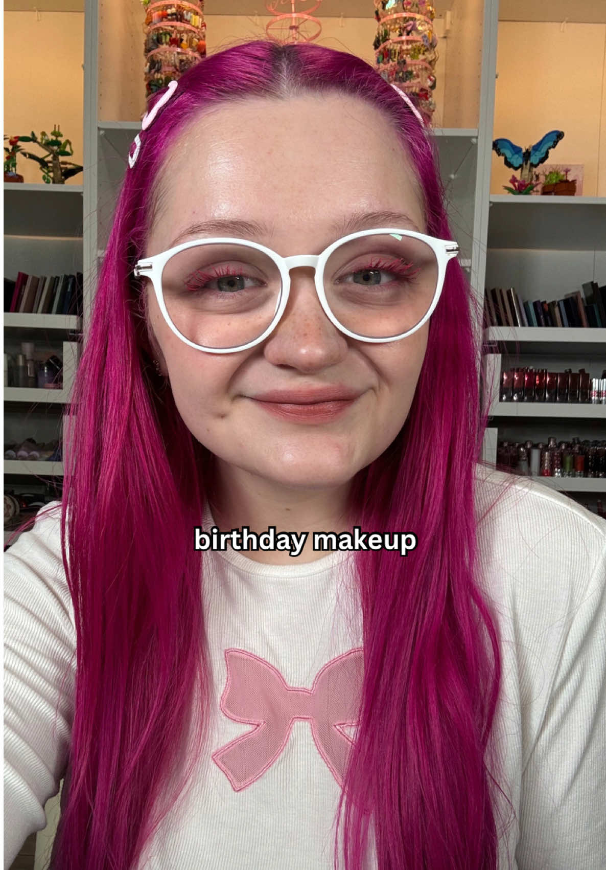 TikTok post by @linsmakeuplooks for Glossier. Caption reads: something is better than nothing 🫩 products used:....