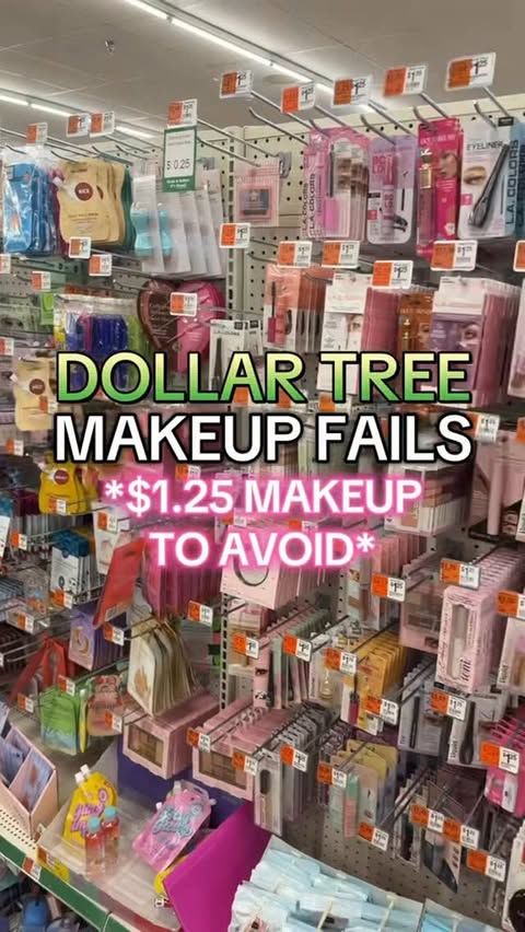 Instagram post by @dollartreedollie for Dollar Tree. Caption reads: $1 TREE MAKEUP FAILS ❌😭
These are products I....