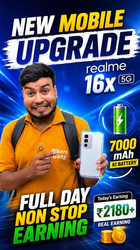 Instagram post by @aftab_king_1_ for realme. Caption reads: [...] honi chahiye. 😌🔋 7000mAh battery wala....