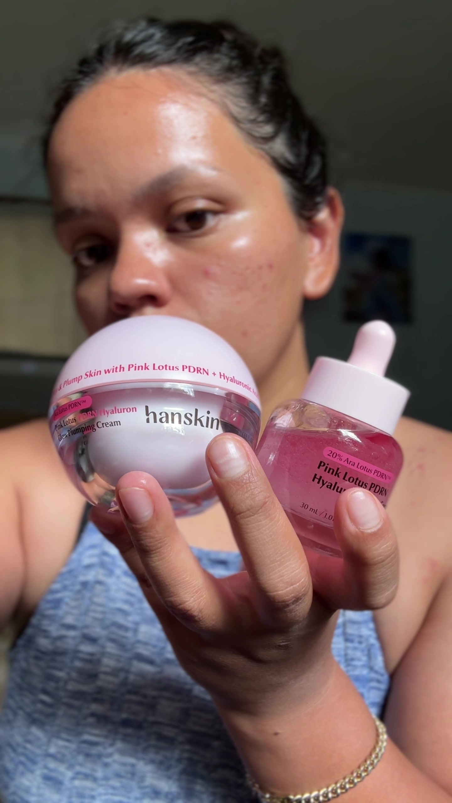 TikTok post by @joselenesanchez for Hanskin Skincare. Caption reads: this duo provides real glow without the oiliness!!....