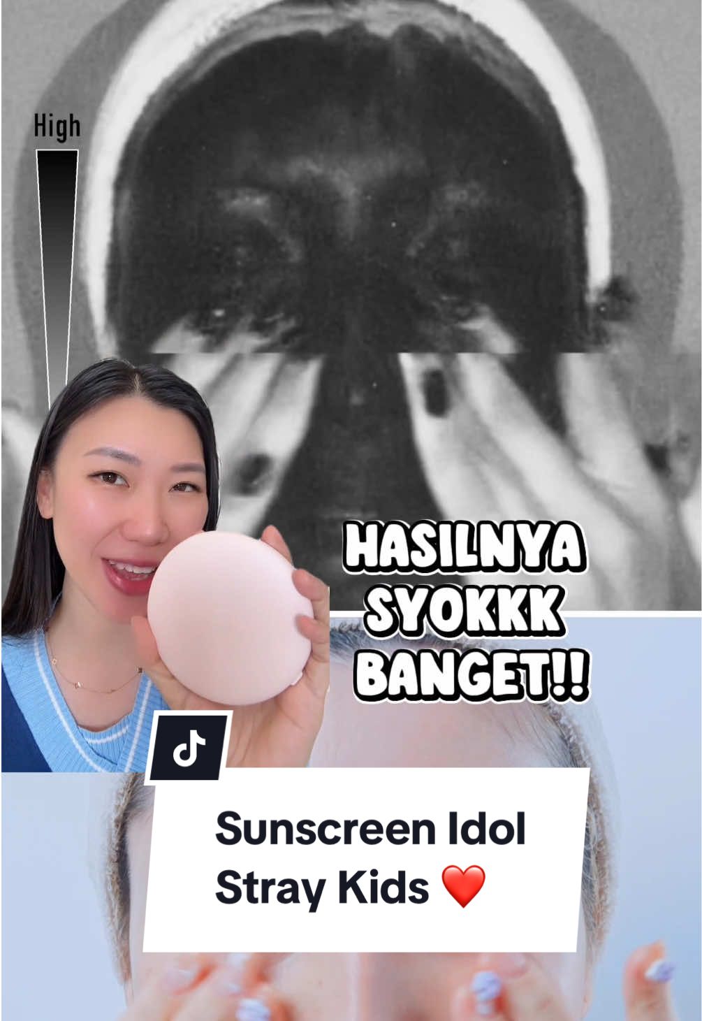 TikTok post by @richelleweisz for Bioré. Caption reads: Test UV Cam Biore UV Aqua Rich Sunscreen untuk....