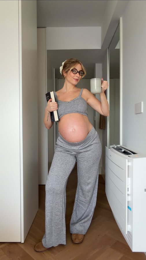 Instagram post by @alicetrewinnard for Intimissimi. Caption reads: Dress The Bump: Cozy at Home Edition with....