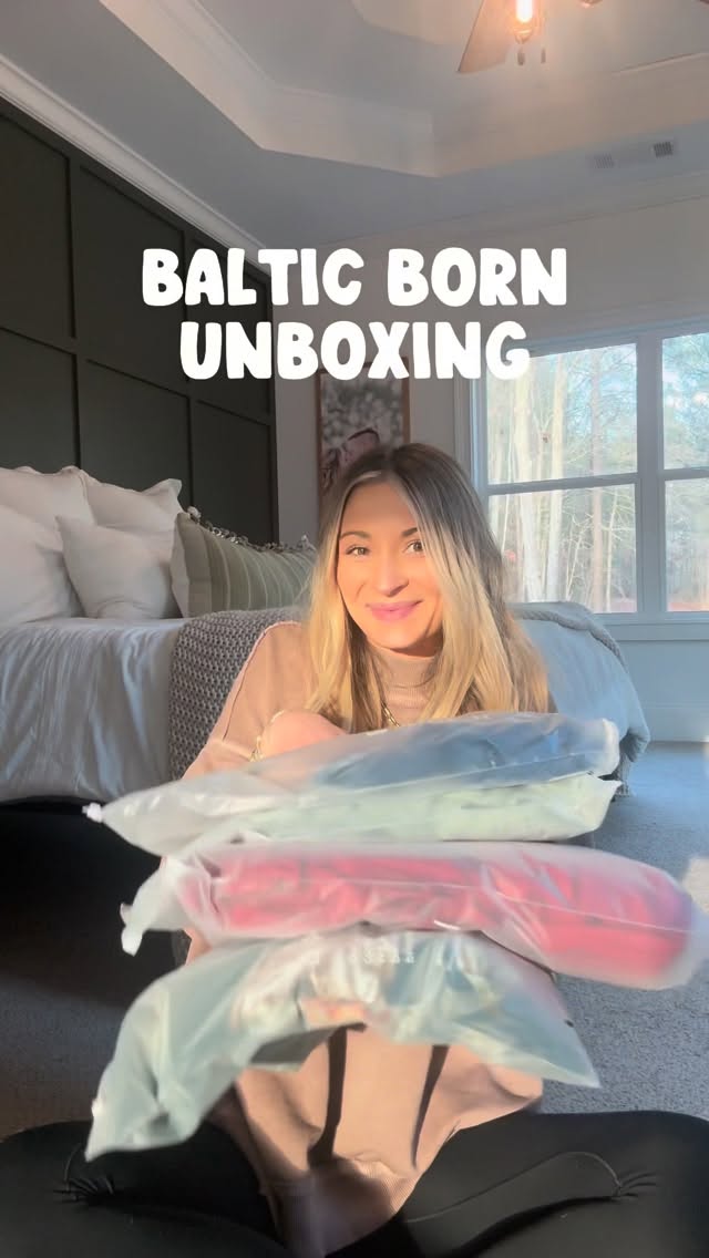Instagram post by @casey_cofer for Baltic Born. Caption reads: @balticbornclothing unboxing 🤍 sharing the cutest....