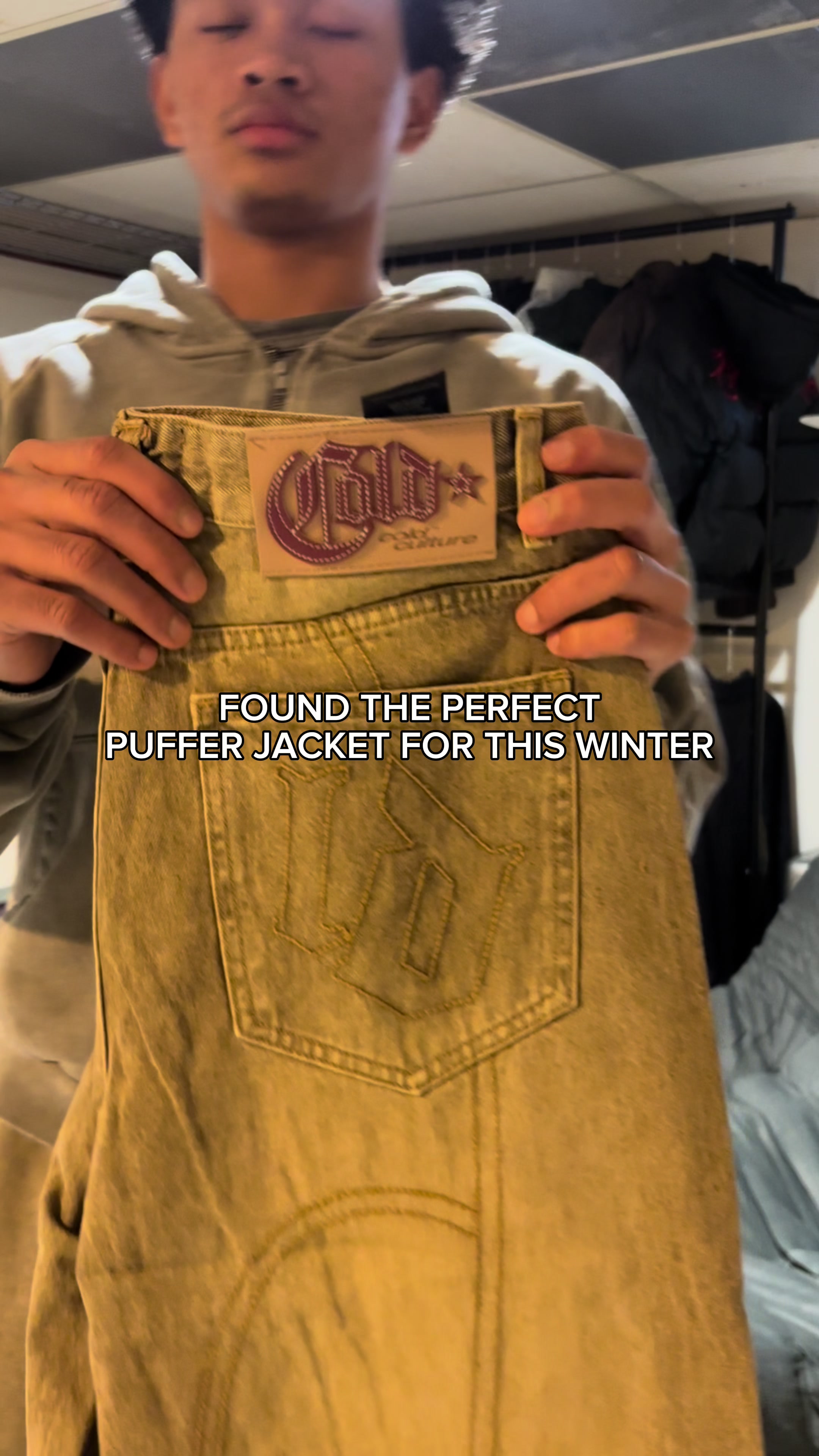 TikTok post by @sjjwamiii for Cold Culture. Caption reads: winter fit @Cold Culture #streetwear #fyp #fashion....