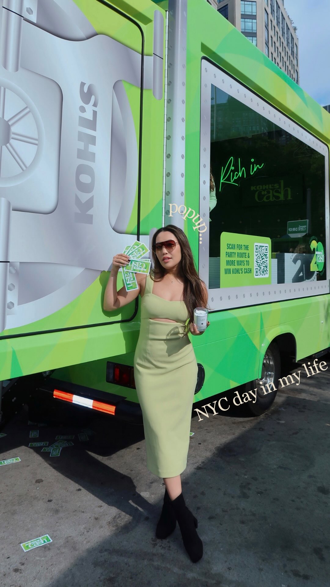 Instagram post by @explorewithdasom for Kohl's. Caption reads: FREE Kohl’s Cash Cruiser in NYC 🫢💸👇🏼

follow....