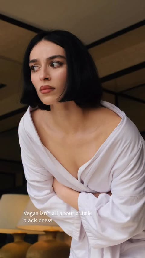 Instagram post by @minazibayi for PARFUMS de MARLY. Caption reads: Not your typical Vegas look… what do you think?....