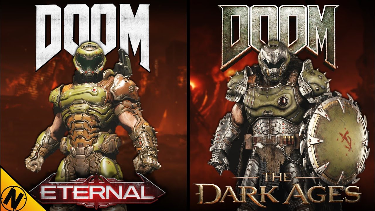 YouTube post by @Nick930 for NVIDIA. Caption reads: DOOM: The Dark Ages vs DOOM: Eternal | Direct....